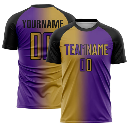 Custom Purple Old Gold-Black Sublimation Gradient Fashion Soccer Uniform Jersey - Sky-Custom