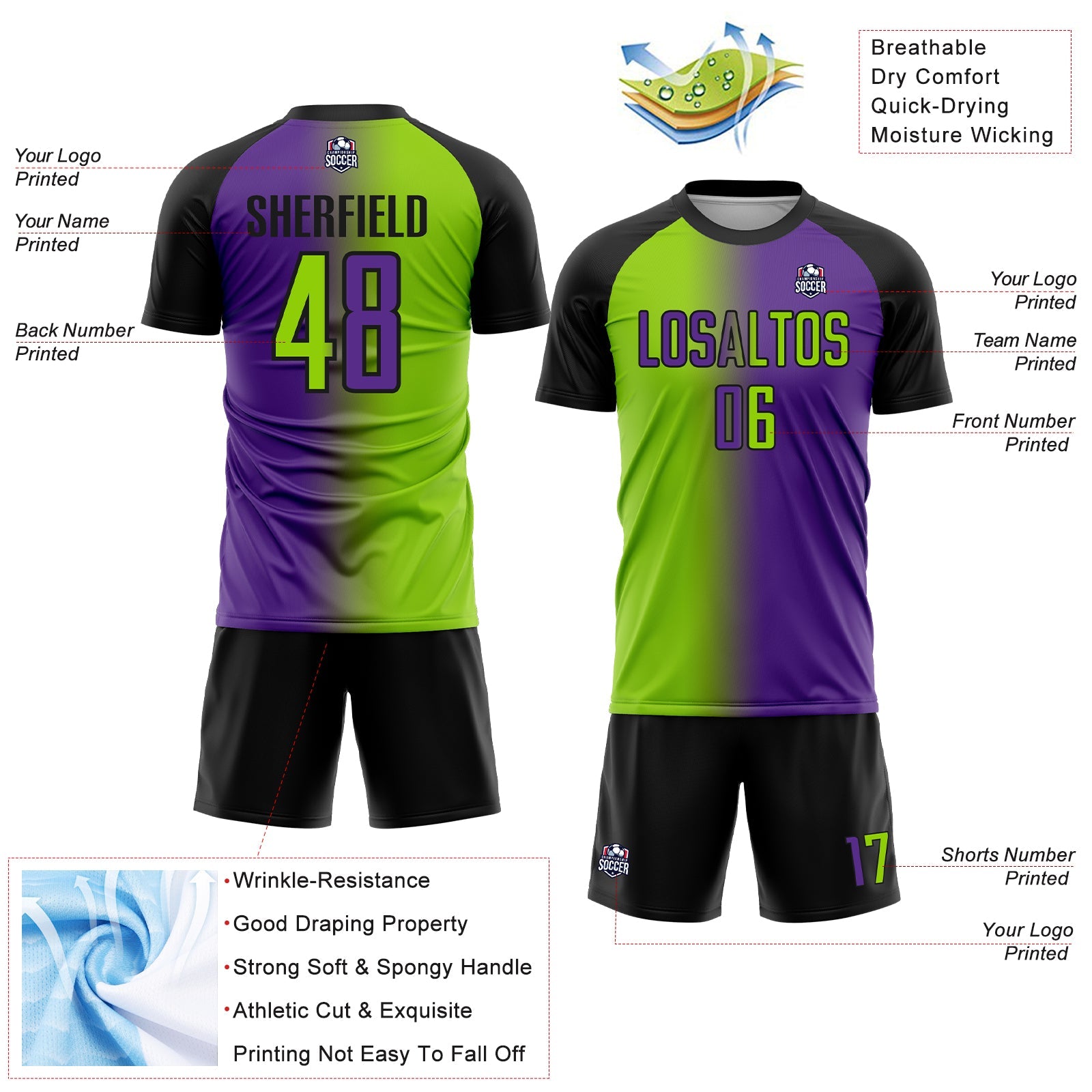 Custom Purple Neon Green-Black Sublimation Gradient Fashion Soccer Uniform Jersey - Sky-Custom