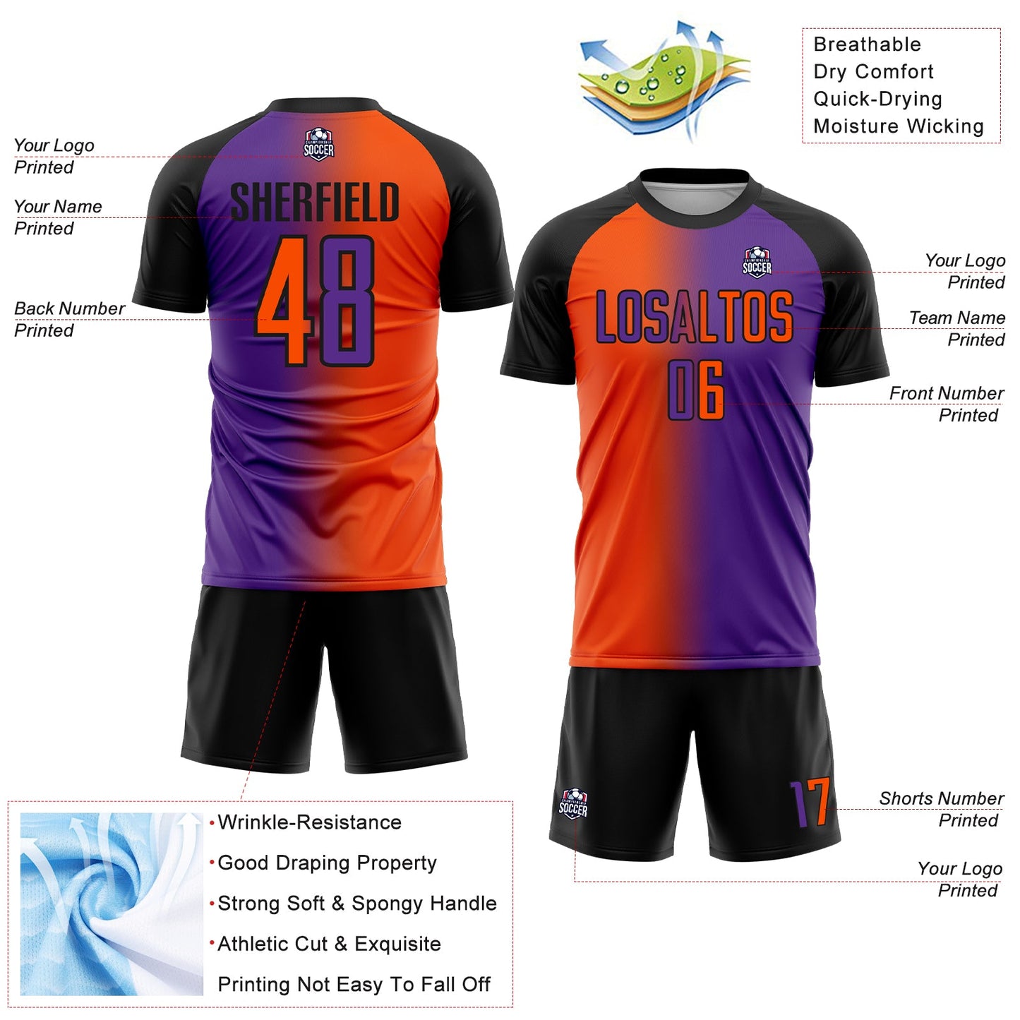 Custom Purple Orange-Black Sublimation Gradient Fashion Soccer Uniform Jersey - Sky-Custom