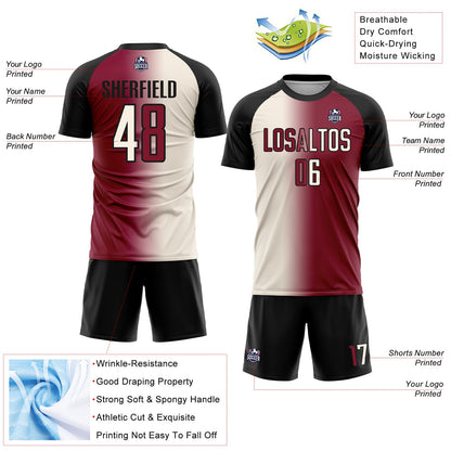 Custom Maroon Cream-Black Sublimation Gradient Fashion Soccer Uniform Jersey - Sky-Custom