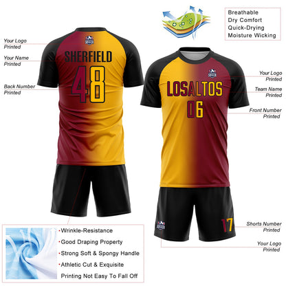 Custom Maroon Gold-Black Sublimation Gradient Fashion Soccer Uniform Jersey - Sky-Custom