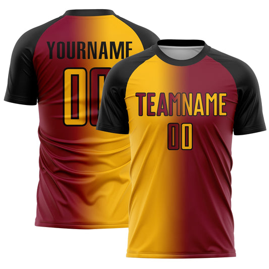Custom Maroon Gold-Black Sublimation Gradient Fashion Soccer Uniform Jersey - Sky-Custom