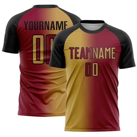Custom Maroon Old Gold-Black Sublimation Gradient Fashion Soccer Uniform Jersey - Sky-Custom