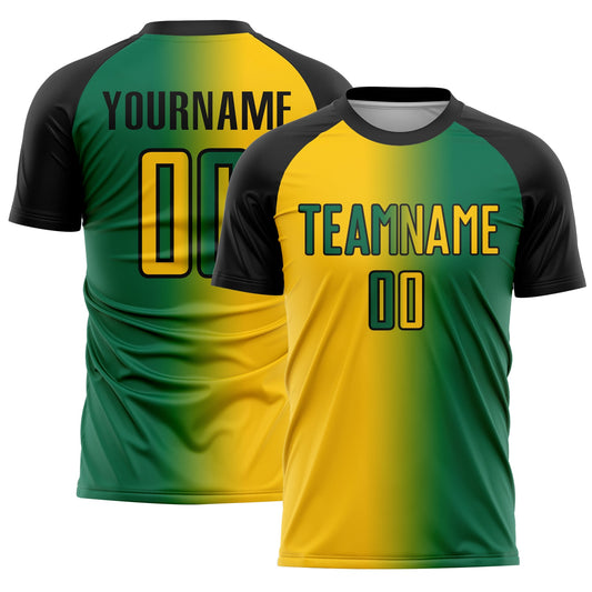 Custom Kelly Green Yellow-Black Sublimation Gradient Fashion Soccer Uniform Jersey - Sky-Custom