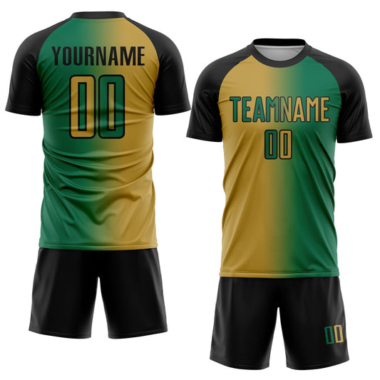 Custom Kelly Green Old Gold-Black Sublimation Gradient Fashion Soccer Uniform Jersey - Sky-Custom