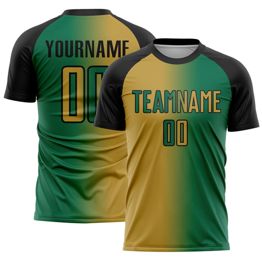 Custom Kelly Green Old Gold-Black Sublimation Gradient Fashion Soccer Uniform Jersey - Sky-Custom