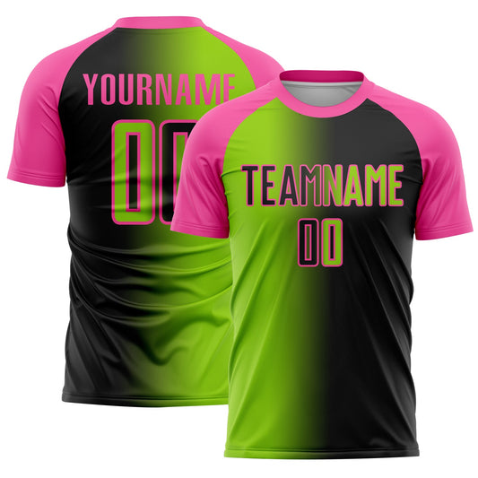 Custom Black Neon Green-Pink Sublimation Gradient Fashion Soccer Uniform Jersey - Sky-Custom