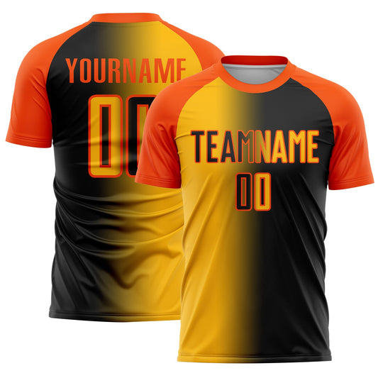 Custom Black Gold-Orange Sublimation Gradient Fashion Soccer Uniform Jersey - Sky-Custom