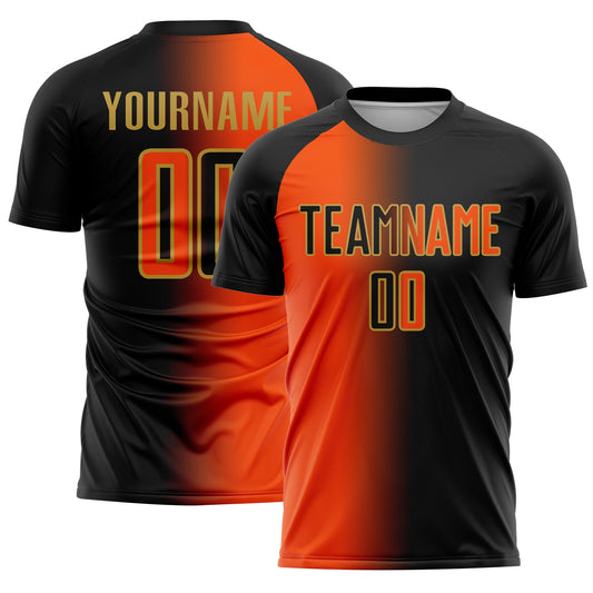 Custom Black Orange-Old Gold Sublimation Gradient Fashion Soccer Uniform Jersey - Sky-Custom