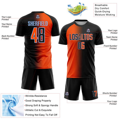 Custom Black Orange-Light Blue Sublimation Gradient Fashion Soccer Uniform Jersey - Sky-Custom