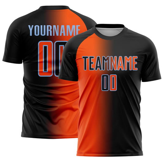 Custom Black Orange-Light Blue Sublimation Gradient Fashion Soccer Uniform Jersey - Sky-Custom