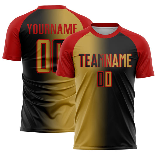 Custom Black Old Gold-Red Sublimation Gradient Fashion Soccer Uniform Jersey - Sky-Custom