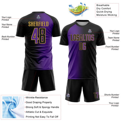 Custom Black Purple-Old Gold Sublimation Gradient Fashion Soccer Uniform Jersey - Sky-Custom