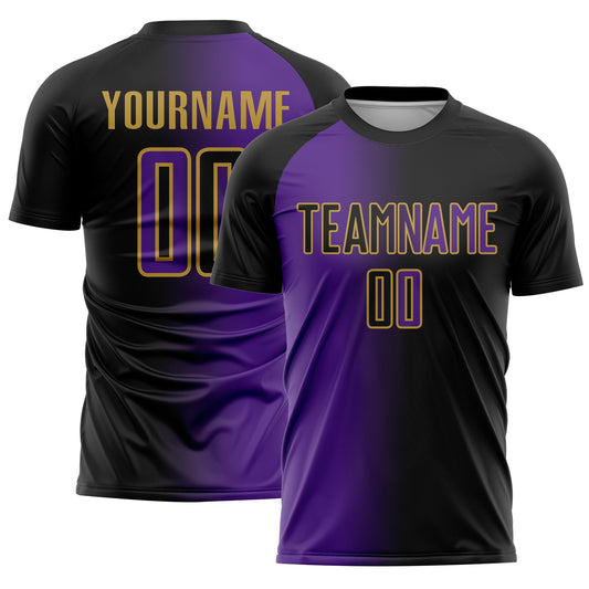 Custom Black Purple-Old Gold Sublimation Gradient Fashion Soccer Uniform Jersey - Sky-Custom