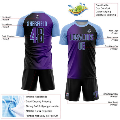 Custom Black Purple-Light Blue Sublimation Gradient Fashion Soccer Uniform Jersey - Sky-Custom