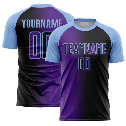 Custom Black Purple-Light Blue Sublimation Gradient Fashion Soccer Uniform Jersey - Sky-Custom