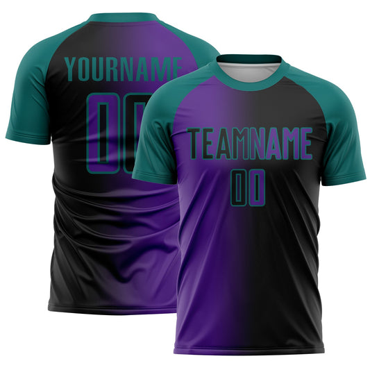Custom Black Purple-Teal Sublimation Gradient Fashion Soccer Uniform Jersey - Sky-Custom