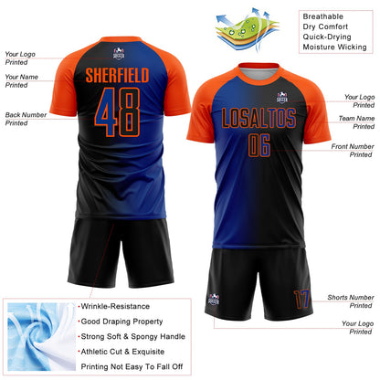 Custom Black Royal-Orange Sublimation Gradient Fashion Soccer Uniform Jersey - Sky-Custom