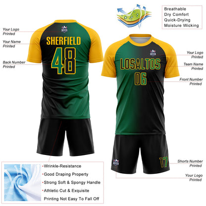 Custom Black Kelly Green-Gold Sublimation Gradient Fashion Soccer Uniform Jersey - Sky-Custom