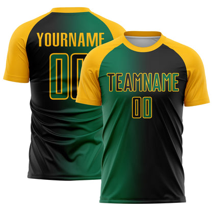 Custom Black Kelly Green-Gold Sublimation Gradient Fashion Soccer Uniform Jersey - Sky-Custom
