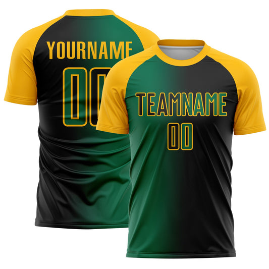 Custom Black Kelly Green-Gold Sublimation Gradient Fashion Soccer Uniform Jersey - Sky-Custom