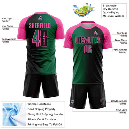 Custom Black Kelly Green-Pink Sublimation Gradient Fashion Soccer Uniform Jersey - Sky-Custom
