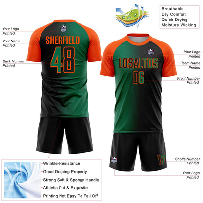 Custom Black Kelly Green-Orange Sublimation Gradient Fashion Soccer Uniform Jersey - Sky-Custom