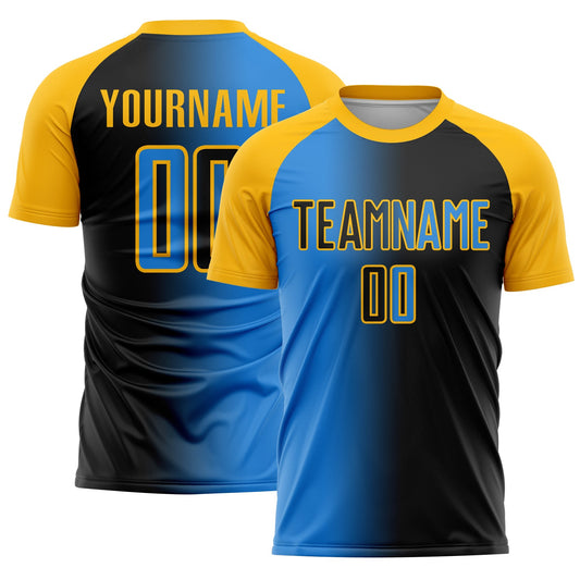Custom Black Powder Blue-Gold Sublimation Gradient Fashion Soccer Uniform Jersey - Sky-Custom