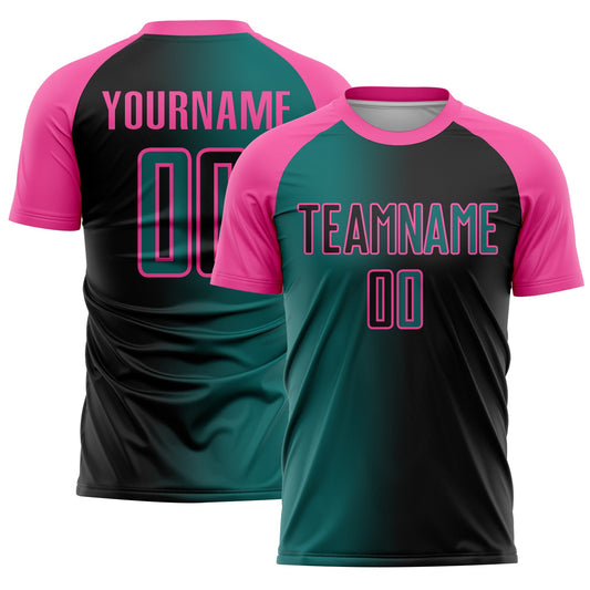 Custom Black Teal-Pink Sublimation Gradient Fashion Soccer Uniform Jersey - Sky-Custom