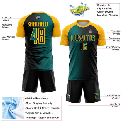Custom Black Teal-Gold Sublimation Gradient Fashion Soccer Uniform Jersey - Sky-Custom