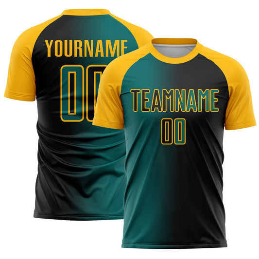 Custom Black Teal-Gold Sublimation Gradient Fashion Soccer Uniform Jersey - Sky-Custom