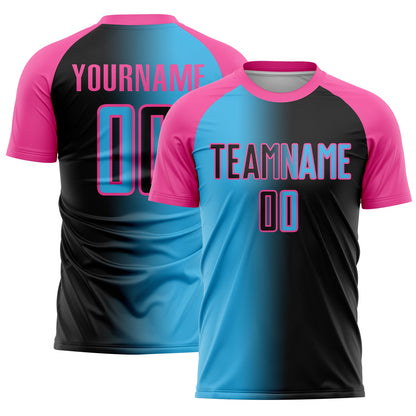 Custom Black Sky Blue-Pink Sublimation Gradient Fashion Soccer Uniform Jersey - Sky-Custom