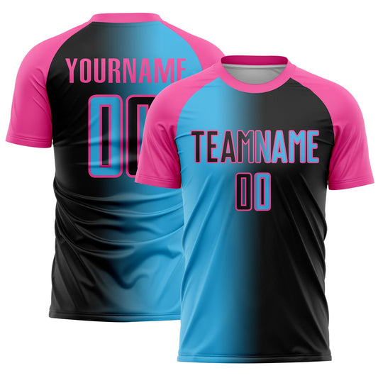 Custom Black Sky Blue-Pink Sublimation Gradient Fashion Soccer Uniform Jersey - Sky-Custom