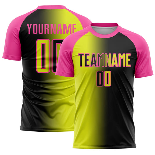 Custom Black Neon Yellow-Pink Sublimation Gradient Fashion Soccer Uniform Jersey - Sky-Custom