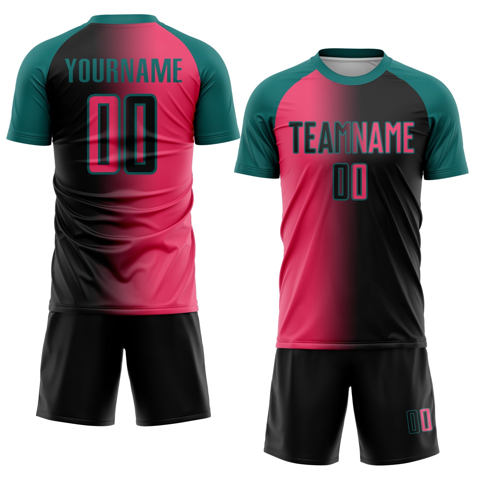 Custom Black Neon Pink-Teal Sublimation Gradient Fashion Soccer Uniform Jersey - Sky-Custom
