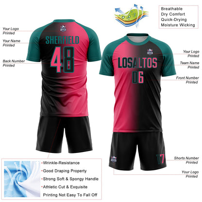 Custom Black Neon Pink-Teal Sublimation Gradient Fashion Soccer Uniform Jersey - Sky-Custom