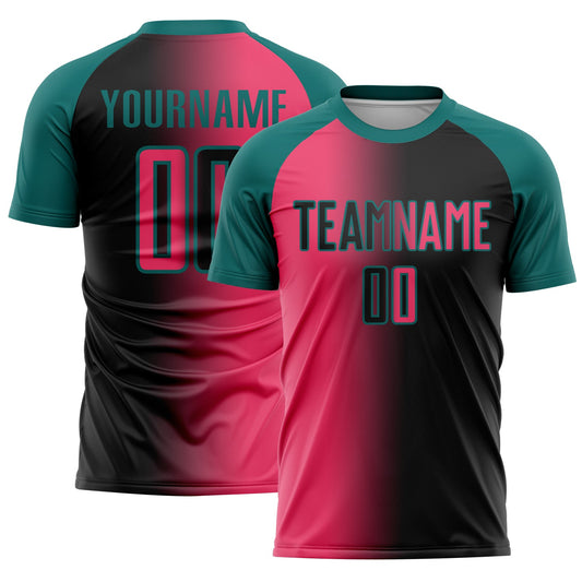 Custom Black Neon Pink-Teal Sublimation Gradient Fashion Soccer Uniform Jersey - Sky-Custom