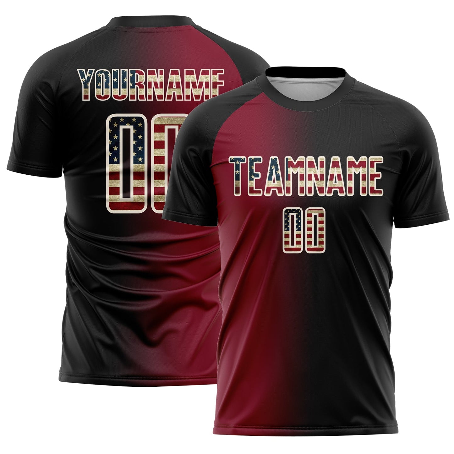 Custom Black Vintage USA Flag Crimson-Cream Sublimation Gradient Fashion Soccer Uniform Jersey - Sky-Custom