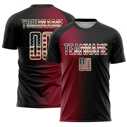 Custom Black Vintage USA Flag Crimson-Cream Sublimation Gradient Fashion Soccer Uniform Jersey - Sky-Custom