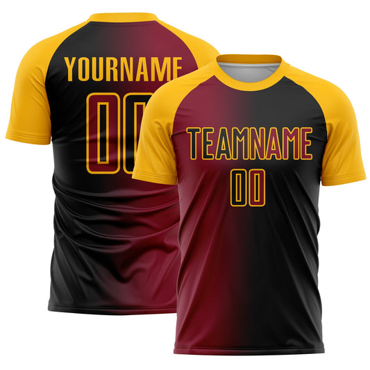 Custom Black Crimson-Gold Sublimation Gradient Fashion Soccer Uniform Jersey - Sky-Custom