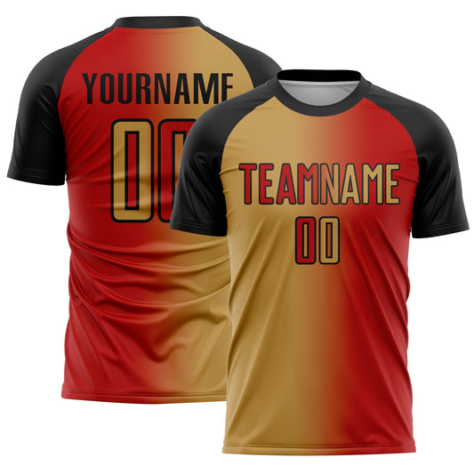 Custom Red Old Gold-Black Sublimation Gradient Fashion Soccer Uniform Jersey - Sky-Custom