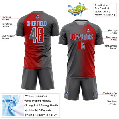 Custom Red Steel Gray-Light Blue Sublimation Gradient Fashion Soccer Uniform Jersey - Sky-Custom