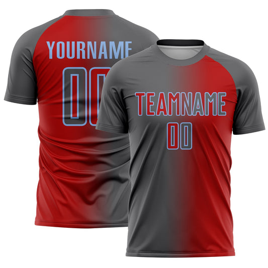 Custom Red Steel Gray-Light Blue Sublimation Gradient Fashion Soccer Uniform Jersey - Sky-Custom