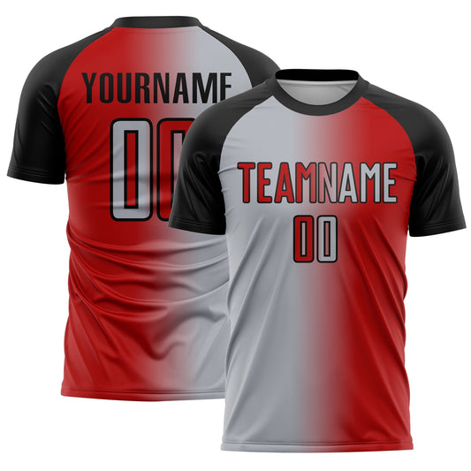 Custom Red Gray-Black Sublimation Gradient Fashion Soccer Uniform Jersey - Sky-Custom