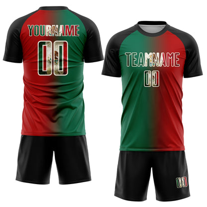 Custom Red Vintage Mexican Flag Kelly Green Black-Cream Sublimation Gradient Fashion Soccer Uniform Jersey - Sky-Custom