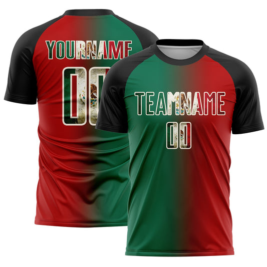 Custom Red Vintage Mexican Flag Kelly Green Black-Cream Sublimation Gradient Fashion Soccer Uniform Jersey - Sky-Custom