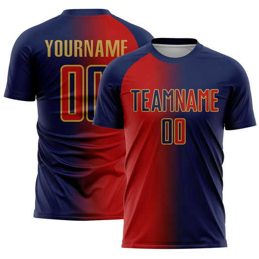 Custom Navy Red-Old Gold Sublimation Gradient Fashion Soccer Uniform Jersey - Sky-Custom