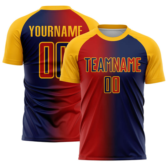 Custom Navy Red-Gold Sublimation Gradient Fashion Soccer Uniform Jersey - Sky-Custom