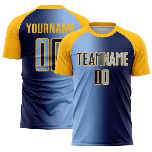 Custom Navy Light Blue-Gold Sublimation Gradient Fashion Soccer Uniform Jersey - Sky-Custom