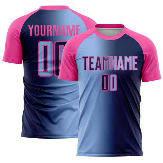 Custom Navy Light Blue-Pink Sublimation Gradient Fashion Soccer Uniform Jersey - Sky-Custom